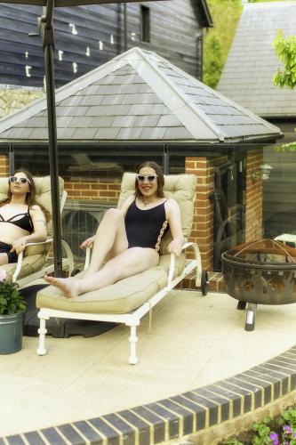 Courtney with Jessica on sunbeds