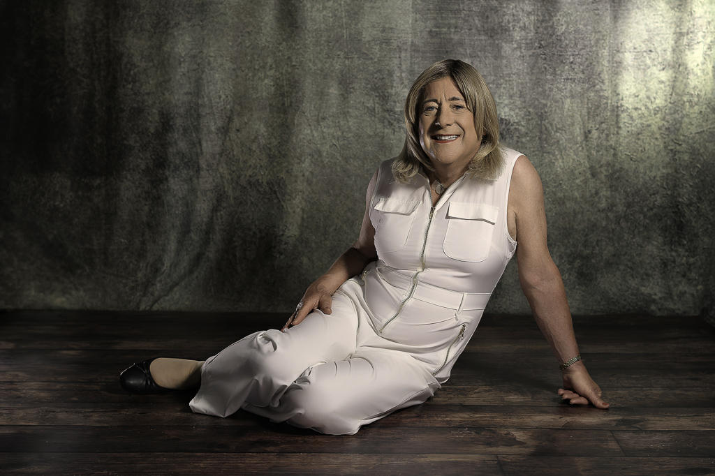 Nicola in white jumpsuit