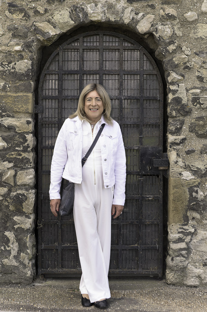 Nicola in front of old-fashioned doorway at Rochester Castle