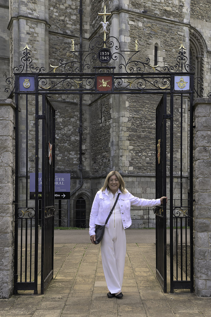 Nicola under gate at Rochester Cathedral