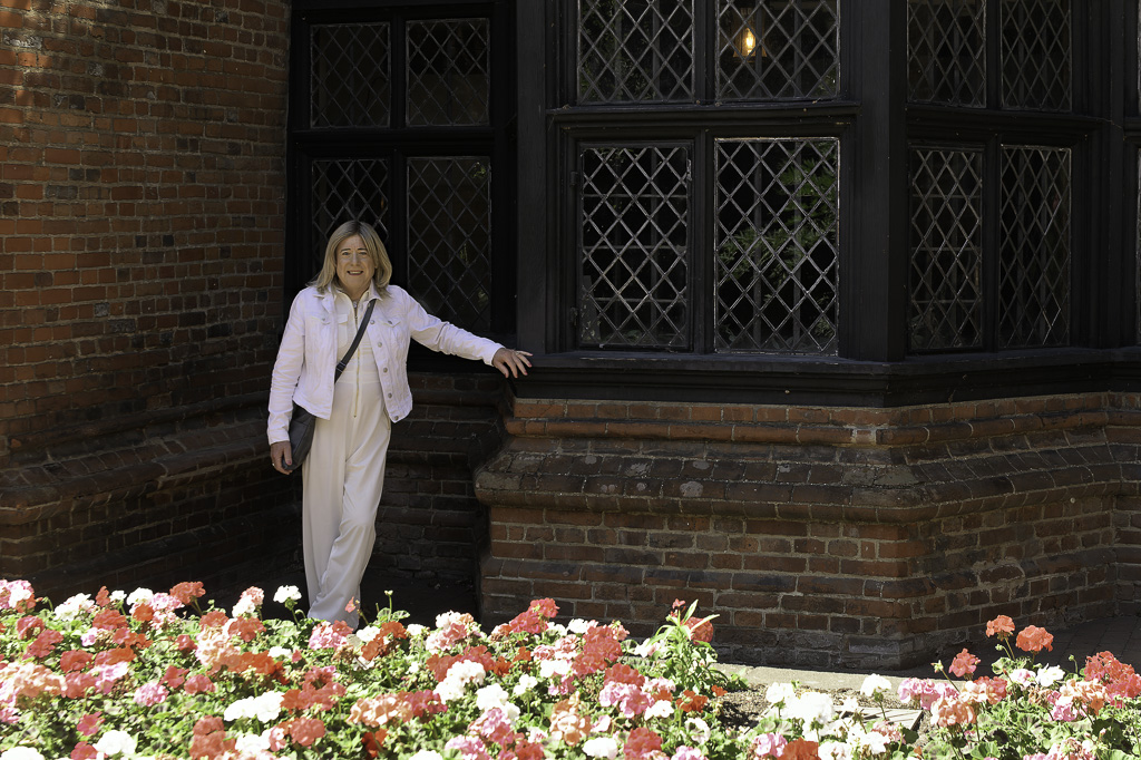 Nicola in front of historic building