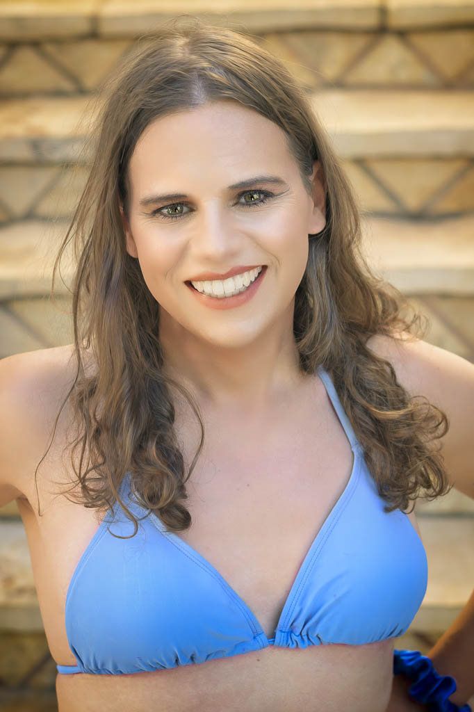 Headshot of Jessica in a blue bikini, Zakynthos