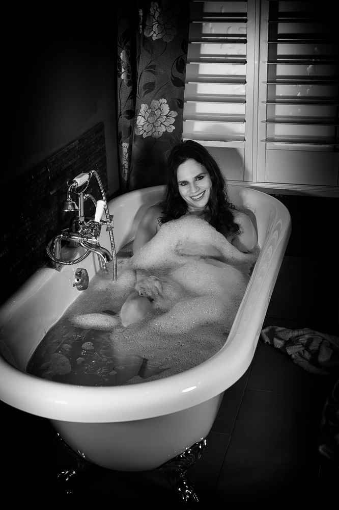 Jessica in bath with bubbles
